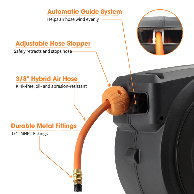 Load image into Gallery viewer, Retractable Air Hose Reel-PP Housing-3/8in-50ft
