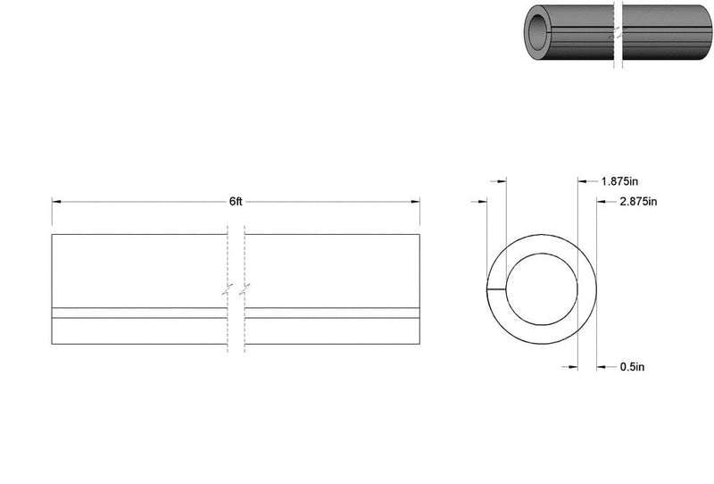 Load image into Gallery viewer, Flexible Rubber Foam Pipe Insulation Tube Slit, 1/2" Thick Wall, 1-7/8" ID, 6 Feet Long
