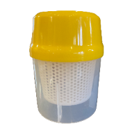 Varroa mite wash cup used for alcohol-wash testing of honey bee colonies.