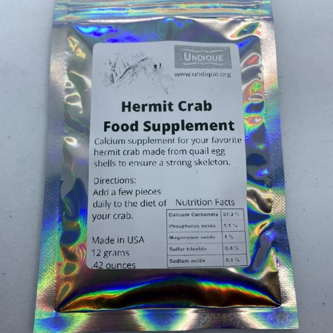 Organic hermit crab food with quail egg shells, packaging