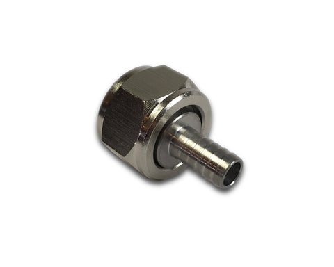 Three-piece beer nut assembly with straight tailpiece for draft lines.