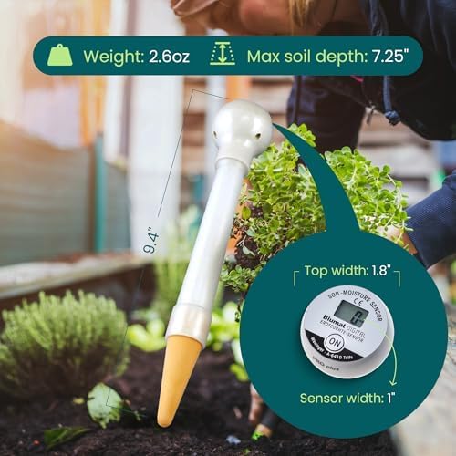 Load image into Gallery viewer, Complete Blumat moisture meter dimension graphic showing probe and display
