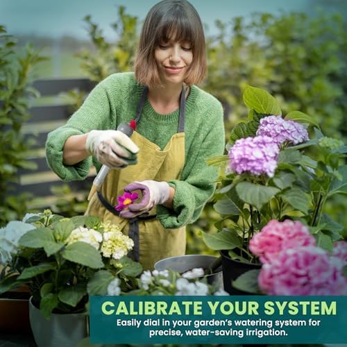 Load image into Gallery viewer, Gardener watering flowering plants in Blumat moisture meter calibration graphic
