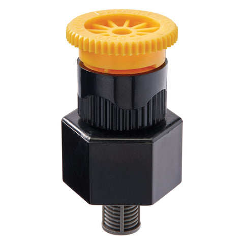 Orbit shrub head with adjustable pattern nozzle