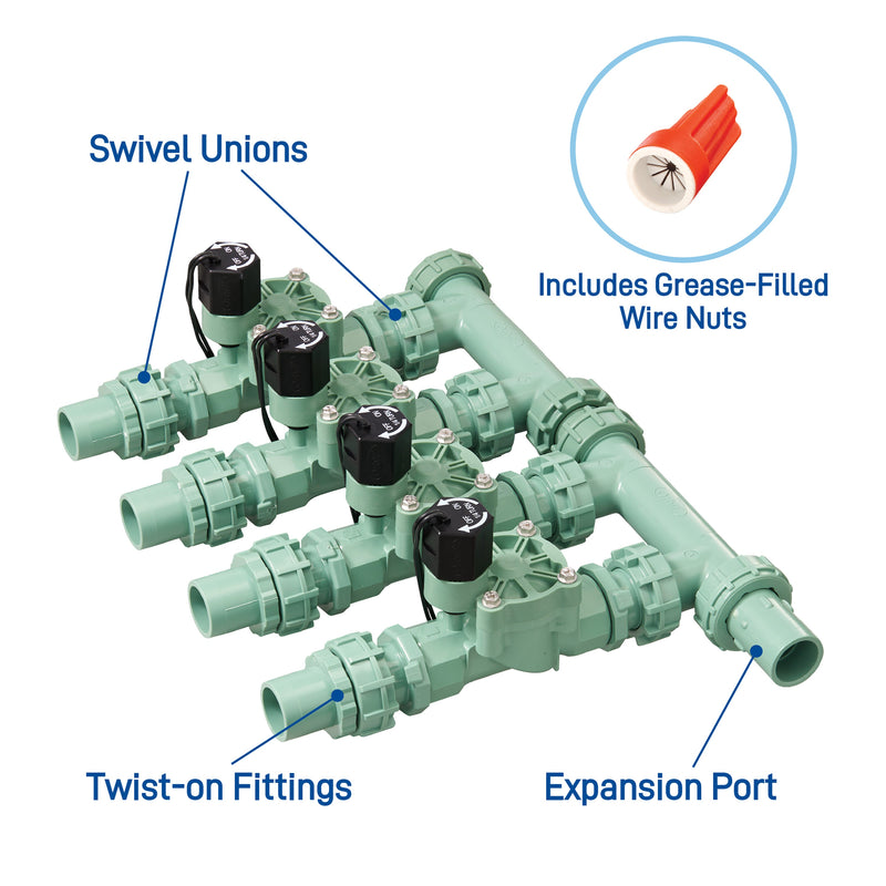 Load image into Gallery viewer, 4-Valve Preassembled Manifold with PVC adapters 57257
