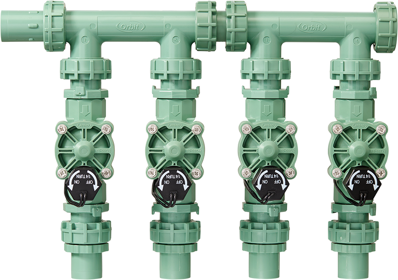 Load image into Gallery viewer, Product image of Orbit Irrigation 4-Valve Preassembled Manifold with PVC adapters 57257
