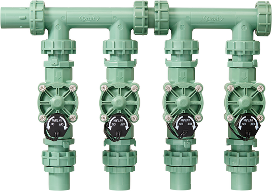Product image of Orbit Irrigation 4-Valve Preassembled Manifold with PVC adapters 57257