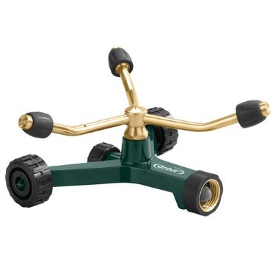 Orbit brass 3-arm adjustable sprinkler with wheel base 58180