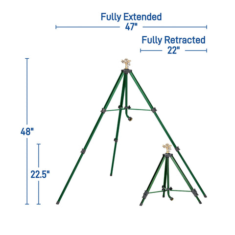 1/2 Inch Brass Impact Sprinkler on Tripod Base 58308, dimensions and sizing