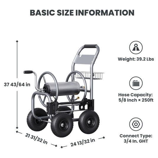 Garden Hose Reel Cart-4 Wheels-Heavy Duty