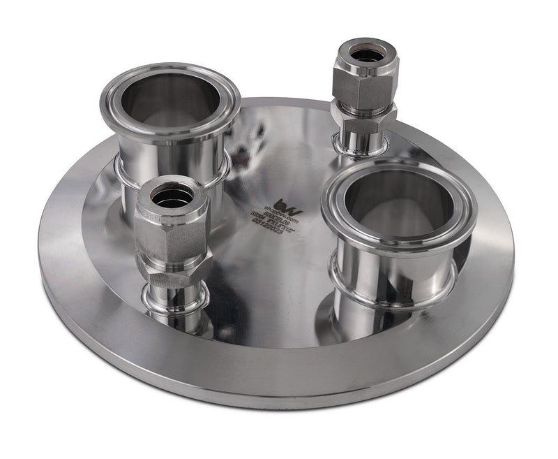 Load image into Gallery viewer, 6" Extractor End Cap (2) 1.5" TriClamp x (2) 1/2" Compression
