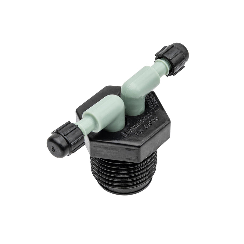 Load image into Gallery viewer, 1/2" MPT x 1/4" Barb 2-Port Full Flow Drip Manifold 67035
