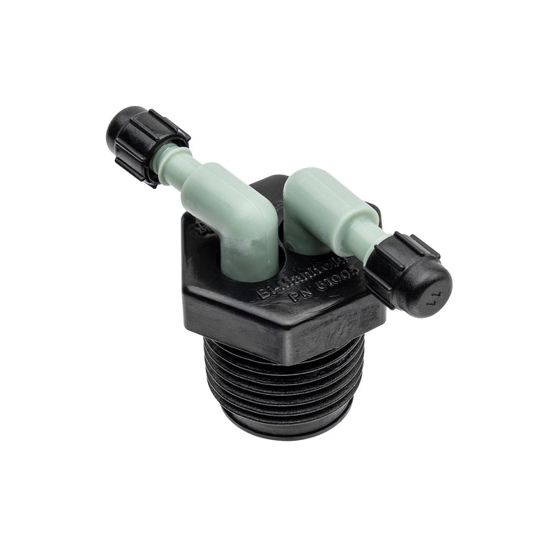 Load image into Gallery viewer, 1/2" MPT x 1/4" Barb 2-Port Full Flow Drip Manifold 67035
