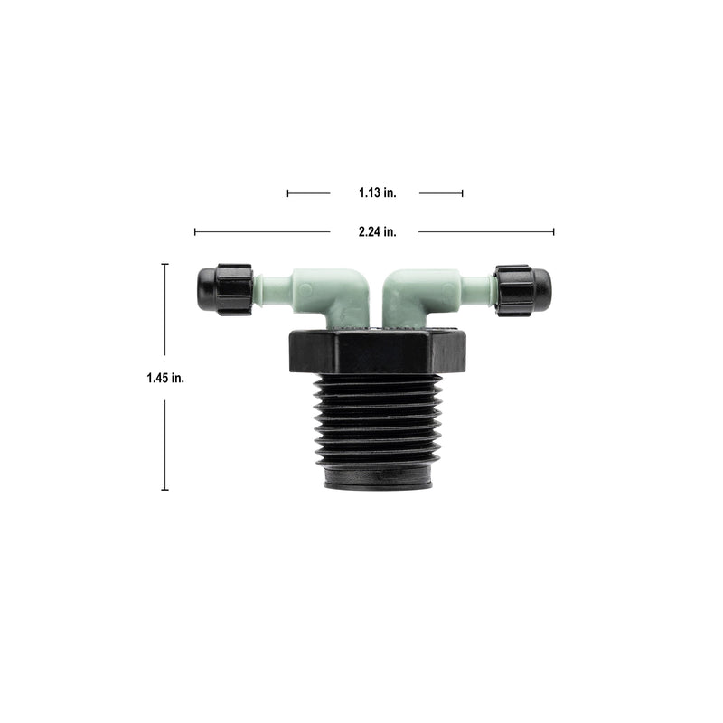 Load image into Gallery viewer, 1/2" MPT x 1/4" Barb 2-Port Full Flow Drip Manifold 67035
