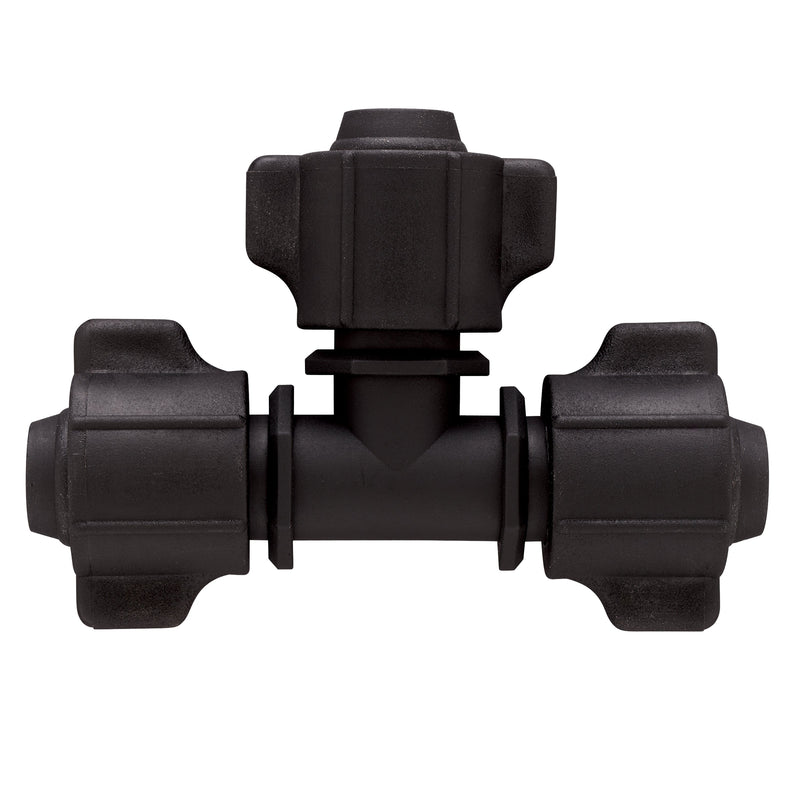 Load image into Gallery viewer, Half-inch universal drip irrigation tee fitting for distribution tubing.
