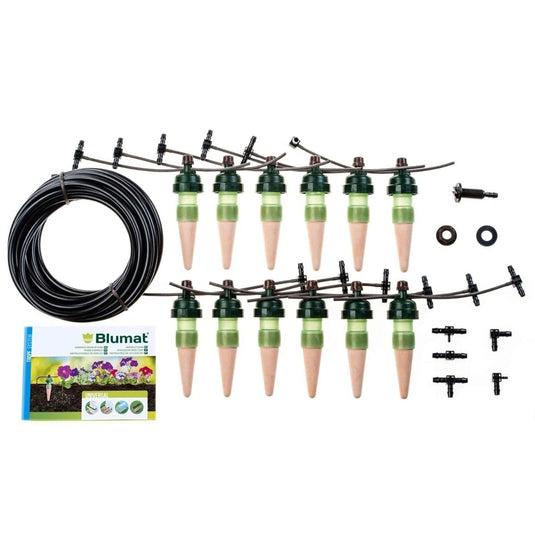 Tropf-Blumat Set 12 sensors, tubing and fittings arranged on white