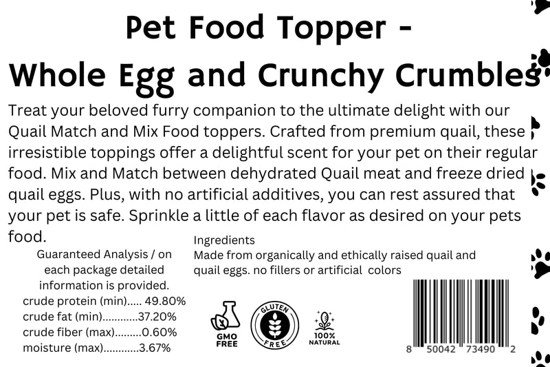 Load image into Gallery viewer, Pet Food Toppers - Whole Quail Egg and Crunchy Quail Meat Crumbles
