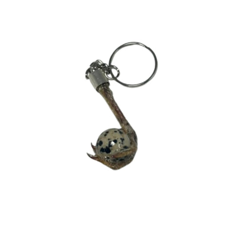 Quail foot keychain with faux quail egg stone, front