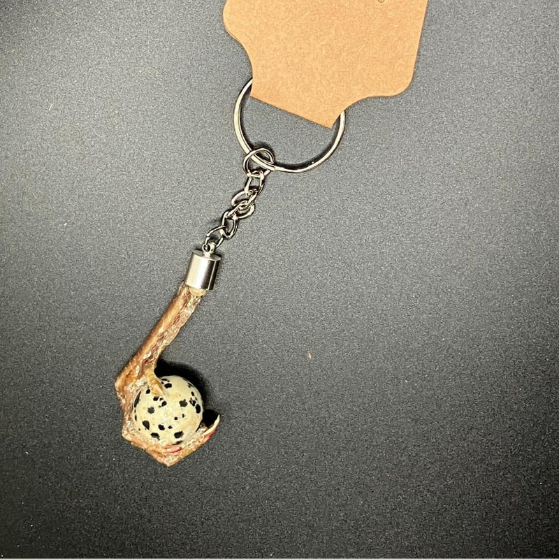 Load image into Gallery viewer, Quail Foot Keychain with Faux Quail Egg Stone
