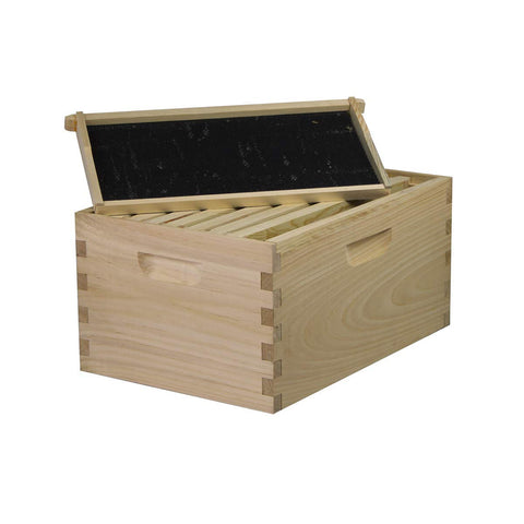 8-frame deep brood box, unassembled, made in USA, front