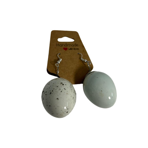Quail egg earrings, celadon, front