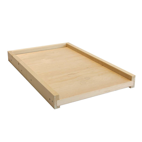Solid pine bottom board for an 8-frame Langstroth beehive, fully assembled.