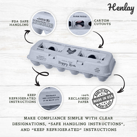 Henlay Laid Local Egg Cartons- Adorable Printed Vintage Design- 25, 90, or 250