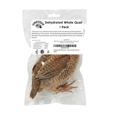 Dehydrated whole quail prey, bird dog and falconry, packaging