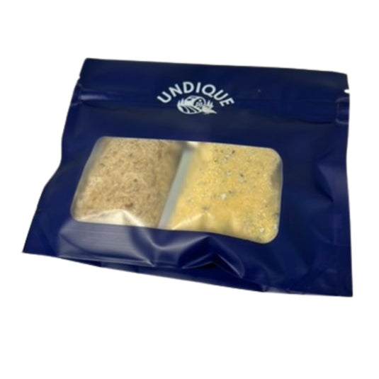 Bag of freeze-dried whole quail egg and quail meat crumble topper.