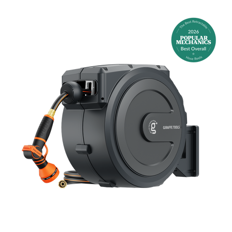 Giraffe Tools retractable garden hose reel, 1/2 inch by 100 feet