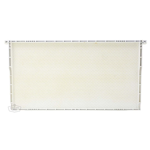Deep full plastic frame with precision-molded cells for beehive use.