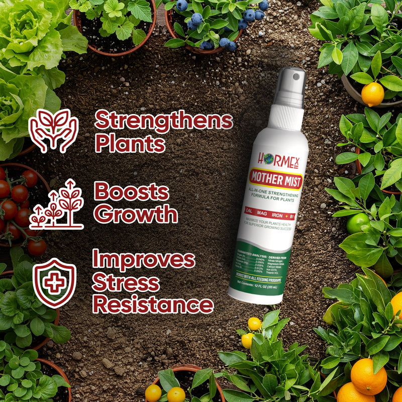 Load image into Gallery viewer, Hormex Mother Mist - Cal-Mag-Iron + B1 Misting Spray for All Plant Varieties - Boost Growth, Strengthen Plants &amp; Improve Cloning Success - Nutrient Mist for Houseplants, Flowers, Vegetables &amp; More

