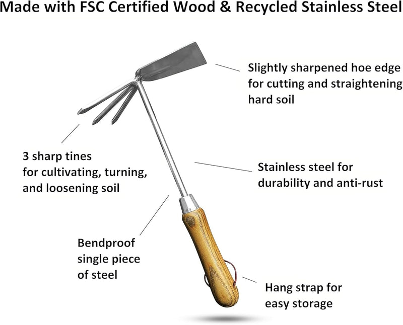 Load image into Gallery viewer, Stainless Steel Garden Cultivator Hoe (classic wood handle)

