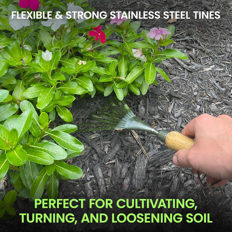 Stainless Steel Garden Hand Rake (classic wood handle), additional product view 2