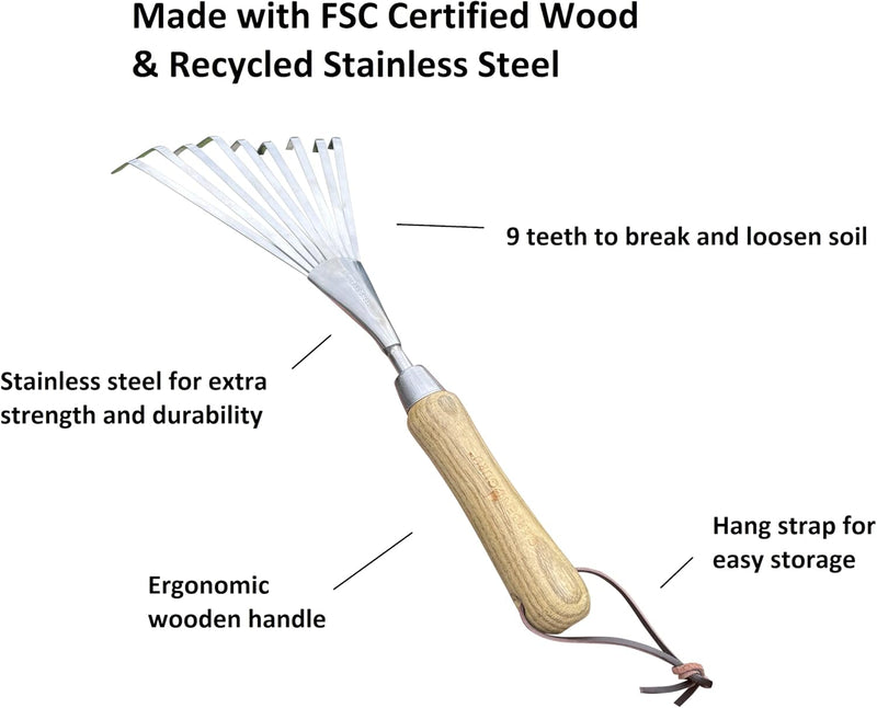 Load image into Gallery viewer, Stainless Steel Garden Hand Rake (classic wood handle)
