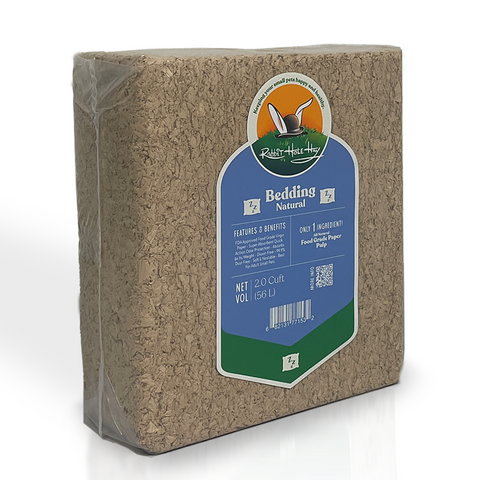Rabbit Hole Hay food-grade natural paper bedding for small-pet cages, bag.