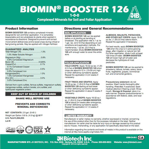 Biomin Booster 126 Amino Acid Chelated Minerals — The Soil Makers plant supplement.