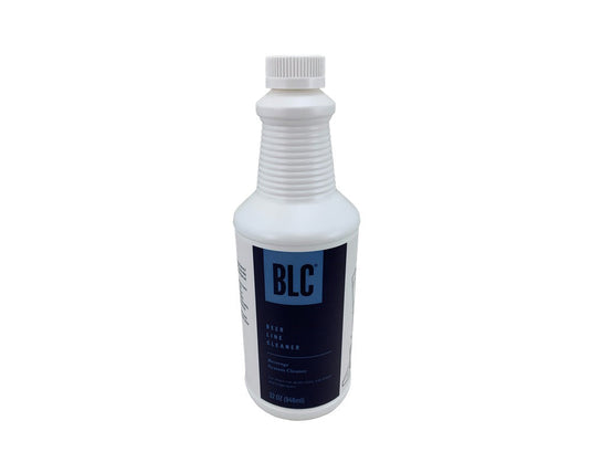 Bottle of BLC beer line cleaner for draft dispensing systems.