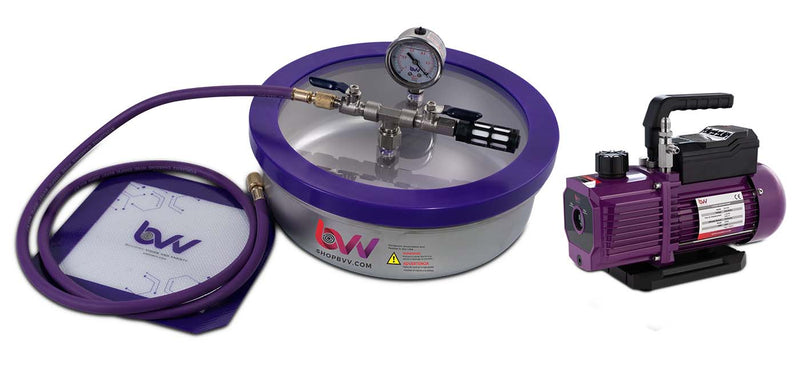 Load image into Gallery viewer, BVV 1 Gallon Flat Stainless Steel Vacuum Chamber and Vacuum Pump Kit
