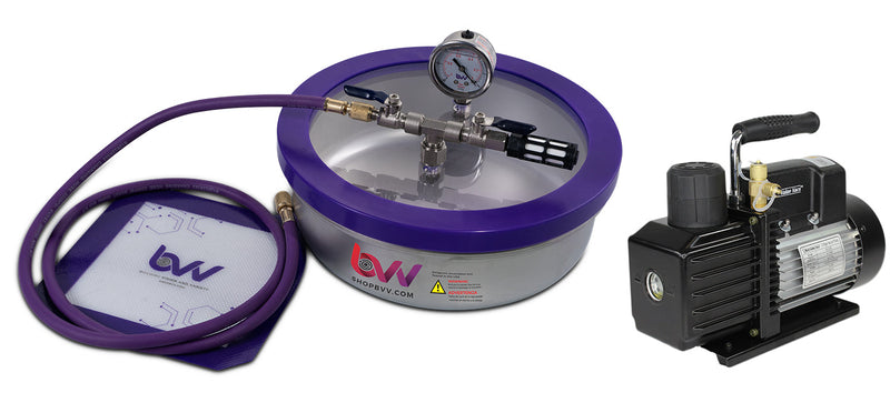 Load image into Gallery viewer, BVV 1 Gallon Flat Stainless Steel Vacuum Chamber and Vacuum Pump Kit
