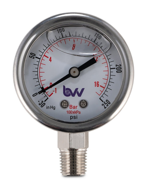 Glycerin filled compound gauge, 1/4 inch NPT base