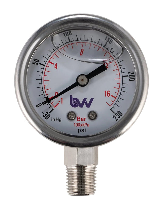 Glycerin Filled Compound Gauge with 1/4" NPT Base - (-30)-250 PSI