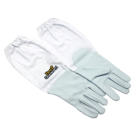 Pair of goatskin Bee Steward beekeeping gloves with elastic cuffs.