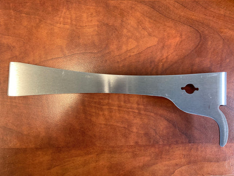 Bee Steward hive tool with notched hook design for removing stuck hive frames.