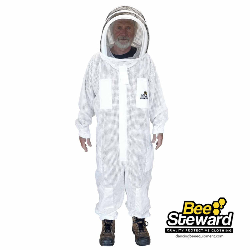 Load image into Gallery viewer, Vented poly-cotton beekeeping suit with hood, zipper, and knee pads.
