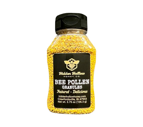 Jar of wildflower bee pollen granules, an all natural raw bee product.