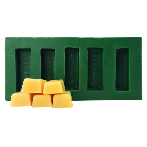 Silicone mold set for casting five one-ounce beeswax bars.
