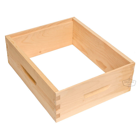 Assembled medium Langstroth hive box wax-dipped in Hive Guard wax for protection.
