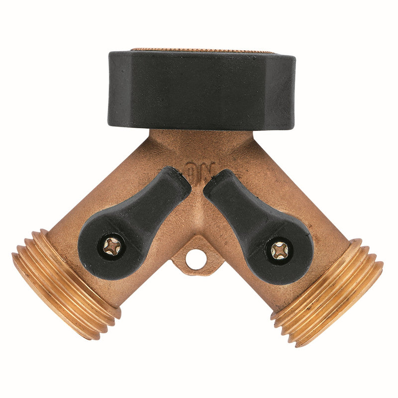 Load image into Gallery viewer, Product image of Orbit Irrigation Brass 2-Way Shut-Off Hose Y Adapter 58249
