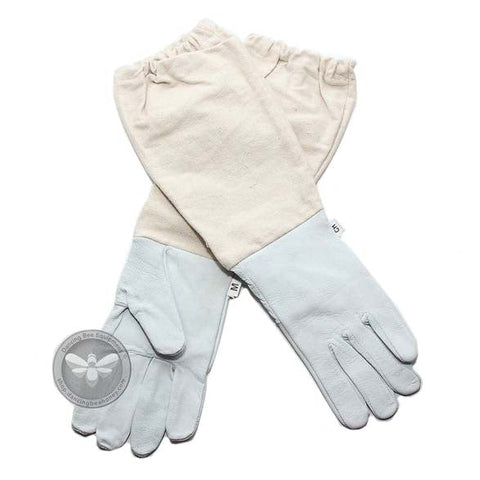 Pair of children's goatskin beekeeping gloves in small youth size.